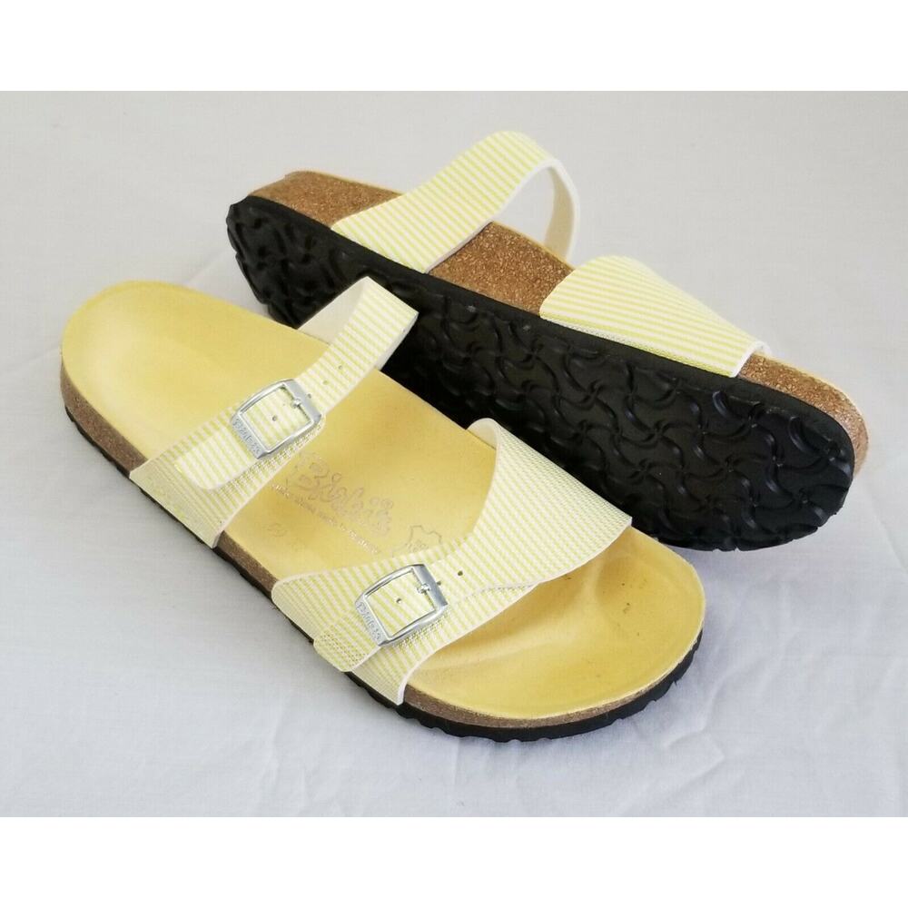 Birkis By Birkenstock White Yellow Striped Sandals Unisex 40 Women 9 Mens 7 - Picture 2 of 12